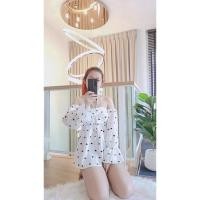 ราคา chocmint sundae เสื้อแขนยาว เปิดไหล่ สีขาวลายหัวใจสุดน่ารัก (22420359806)
