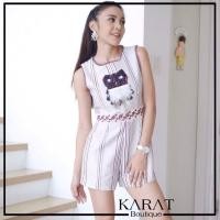 ราคา USED มือสอง งานป้าย Karat boutique จั๊มสูทขาสั้น ปักนกฮูก size s (25316022264)