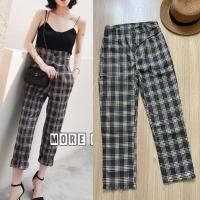 ราคา ลดล้างสต็อก กางเกงขายาว 5ส่วน เอวสูง ลายสก็อต แต่งกระดุมป้ายด้านหน้า size s (23252764299)