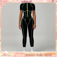 ราคา ชุดบอดี้สูทซิปรองแขนสั้น สตรี Colorblock Line สำหรับวิ่งออกกำลังกาย (51507730442)