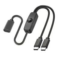 ราคา USB C Female to Double Type C Male Splitter Cord พร้อมสวิตช์เปิด ปิด USB Type C Hub Extension Cable to Micro USB Charger Cable (54608772056)