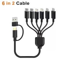 ราคา 50 ซม 6 ใน 2 สายชาร์จ USB AC ถึง Dual Type C Micro USB IOS Connector 3 ใน 1 สายชาร์จสําหรับ IPhone Xiaomi Redmi Oppo Samsung (51258776129)