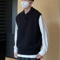 ราคา เสื้อกั๊กผู้ชาย แขนกุด ปกถัก สไตล์หลวม สบายๆ สำหรับแฟชั่น (45703055261)