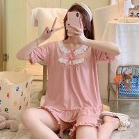 ราคา ชุดนอนสตรี เสื้อลูกไม้แขนสั้นและกางเกง สีทึบ ลายการ์ตูน (51907548104)