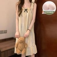ราคา ชุดนอน Nightdress pajamas สายเดี่ยว ฤดูร้อนสไตล์ใหม่ กลางความยาวสแควร์คอแขนสั้นสลิง Nightdress Loungewear ผู้หญิง (43758793468)
