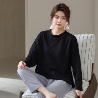 ราคา เซตชุดนอนผู้หญิง 2 ชิ้น ผ้าใส่สบาย สีทึบเรียบง่าย สำหรับใส่ในบ้าน เสื้อคอวีแขนยาวและกางเกงขายาว (45007971618)