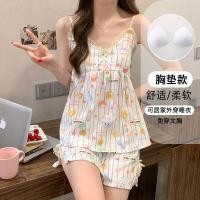 ราคา ชุดชุดนอนและกางเกง ชุดนอนสตรีแขวนสองชิ้นลูกไม้เซ็กซี่การออกแบบคอวีตัดต่ําพร้อมแผ่นชุดชั้นในที่ถอดออกได้เสื้อผ้าบ้ (43209216843)