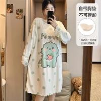 ราคา ชุดนอนผู้หญิงแขนยาว มีบราเสริมฟองน้ำ ขนาดใหญ่ เหมาะสำหรับหน้าร้อน ความยาวระดับกลาง ถึงเข่า พร้อมลายการ์ตูนน่ารัก (50004297618)