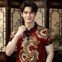 ราคา จัดส่งวันถัดไป เสื้อโปโลแขนสั้นลายมังกรจีนสีแดงสำหรับผู้ชาย เสื้อโปโลธุรกิจลำลอง เสื้อเชิ้ตแฟชั่นสไตล์เกาหลี (57058718337)