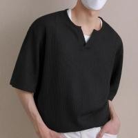 ราคา เสื้อเชิ้ตผู้ชายสไตล์เกาหลีแขนสั้นสบาย ๆ เสื้อยืดพื้นฐาน 3 สี (28784572943)