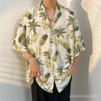 ราคา ฤดูร้อน เสื้อเชิ้ตลายดอกมะนาวสำหรับผู้ชาย สไตล์ฮ่องกง เสื้อชิฟฟอนเดรปเก๋ไก๋ เสื้อฮาวายสำหรับวันหยุดชายหาด (29783797110)