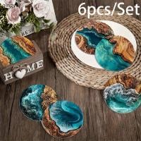 ราคา qingyu 6 ชิ้น Ocean Wave Wood Grain Coasters ชุดทนความร้อนเครื่องดื่ม Coasters สําหรับกาแฟ ชาแก้ว Beach Theme ตกแต่งบ้านใหม่สต็อก (54004120978)