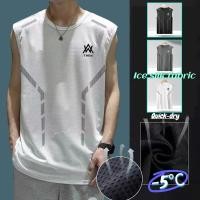 ราคา เสื้อยืดแขนกุดผู้ชาย ผ้าไหมน้ำแข็งระบายอากาศได้ดี มีตาข่ายสำหรับการเล่นกีฬา (48758495068)