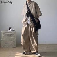 ราคา Bonnie Cathy chaogongfang essentials ฤดูร้อนญี่ปุ่นย้อนยุคชุดทํางานแขนสั้นนักเรียนชายเสื้อหลวมเสื้อหล่อ (18495880585)