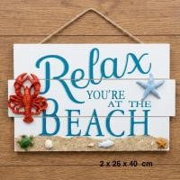 ราคา ป้ายไม้แขวนผนัง Relax สีขาว น้ำเงิน ดีเทลดาวทะเล กุ้ง หอย จำลองชายหาดน่ารักๆ (58003126881)