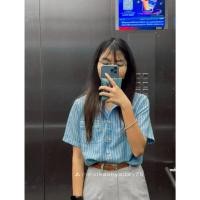 ราคา เสื้อเชิ้ตครอปลายทางสีฟ้าขาว (48357273200)