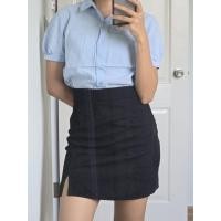 ราคา เสื้อเชิ้ตสีฟ้าแขนตุ๊กตา ไซส์ s (40879292867)