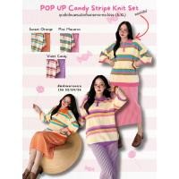 ราคา POP UP Candy Stripe Knit Set ชุดเซ็ตไหมพรมนิตติ้งลายทางกระโปรง S XL (47706302859)