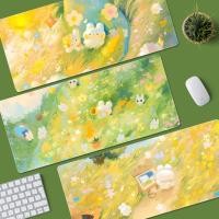 ราคา แผ่นรองเมาส์เกมมิ่ง XL 80x30cm XXL 90x40cm ลายกระต่ายทิวทัศน์สวนดอกไม้น่ารัก กันลื่น กันน้ำ ขอบเย็บแน่น สำหรับเกมเมอร์ PC Laptop Gaming Mouse Pad XL XXL Desk Mat Anti Slip Waterproof (25494657246)