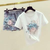 ราคา เสื้อยืดแขนสั้นสไตล์เกาหลี ปักลายดอกไม้สามมิติรอบคอ สำหรับฤดูร้อน (49209027884)