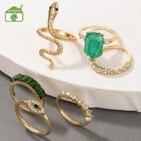 ราคา แหวนงูสีเขียว พร้อมพลอยเทียมและคริสตัล เซ็ตรุ่นหรูหรา สำหรับเครื่องประดับวินเทจ (45258219678)