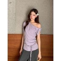 ราคา เสื้อยืดแขนสั้น modal ผู้หญิง สไตล์เกาหลี ลายลูกไม้สีม่วง ฟิตเรียว (42730089743)