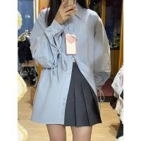 ราคา เสื้อเชิ้ตแขนยาวสีน้ำเงินผู้หญิง ลายลูกไม้ สไตล์ฮ่องกงแบบฝรั่งเศส (55308906088)