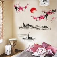 ราคา สติกเกอร์ติดผนังภาพวาดซากุระบานสีชมพู พร้อมต้นไม้ สำหรับตกแต่งห้องอย่างสวยงาม (45900038219)
