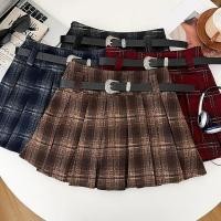 ราคา กระโปรงสั้นสไตล์เกาหลี สีตัดกันลายสก๊อต เอวสูง พร้อมเข็มขัด สำหรับผู้หญิง (43520903773)