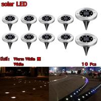 ราคา Solar Garden Light 8LED โคมไฟตกแต่งสนามหญ้า ฝังพื้นโซล่าเซลล์พลังงานแสงอาทิตย์ จำนวน10ชิ้น Warm white สีเหลืองนวล (1685977763)
