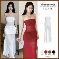 ราคา ชุดเดรสออกงานสีขาว ผ้าตาข่ายมีซับใน ช่วงเอวและท่อนล่างซีทรู เซ็กซี่ แถม เข็มกลัดดอกไม้ Dress A001 (40672294271)