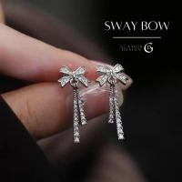 ราคา GLAMOR ตุ้มหูเงินแท้ Sway Bow ต่างหูยาว จี้โบว์ ต่างหูเพชร ต่างหูแฟชั่น ตุ้มหูเงิน ต่างหูสตรี E060 (49157760688)