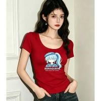 ราคา ReinaQueen เสื้อยืดคอวีสั้นลายสาวผมฟ้า ผ้าเย็นยืดหยุ่นนำเข้า สั้นเอวสูง สาวสวยสไตล์หวาน เดทสุดฮิต พร้อมส่ง F 5075 (49508967221)