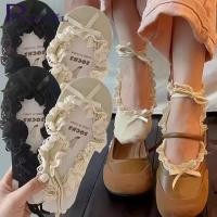 ราคา ถุงเท้าโบว์ลูกไม้สไตล์บัลเล่ต์สำหรับผู้หญิง ทำจากผ้าฝ้ายระบายอากาศ มีสายรัดยางยืด เหมาะสำหรับแฟชั่นฤดูร้อน 2 แพ็ค (42357403054)