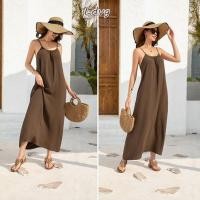 ราคา แอลดีวีจี ชุดเดรสสายเดี่ยวสีล้วนมีเดรสสายเดี่ยวเว้าหลังชุดอยู่บ้านนุ่มสบายสําหรับผู้หญิง (52757684505)