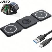 ราคา JUSTO สถานีชาร์จ 3 in 1 เครื่องชาร์จไร้สายแบบพับได้แบบพกพา แท่นชาร์จแม่เหล็กคุณภาพสูง Travel (57958765707)