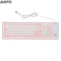 ราคา JUSTO คีย์บอร์ดซิลิโคนแบบพับได้ คีย์บอร์ดซิลิโคนปิดเสียงกันน้ํา ยางนุ่มแบบพกพาม้วนขึ้นสํานักงานแป้นพิมพ์แบบพับได้ Fadeless (51358454573)