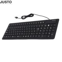ราคา JUSTO คีย์บอร์ดแบบมีสาย USB การออกแบบกันน้ํากันฝุ่นก่อสร้างซิลิโคนคีย์บอร์ด แบบพกพา 108 คีย์วัสดุยืดหยุ่นสีดําคีย์บอร์ดพับได้ Home Office (50258358709)