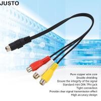 ราคา JUSTO Mini DIN 7 Pin to 3RCA Cable Plug and Play Red Yellow White 7 Pin Male to 3RCA Female Cord ทนทานยืดหยุ่น 1 0ft Mini DIN Video Adapter Cable Audio Visual อุปกรณ์ (43229207054)