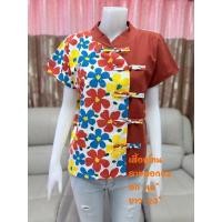 ราคา เสื้อพื้นเมืองลายดอก ฝ้ายชินมัย คอจีน (6936062173)