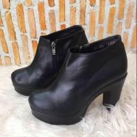 ราคา รองเท้าบูทเกาหลี สีดำ ส้นตึก บูทข้อสั้น รูดซิป (4817098954)