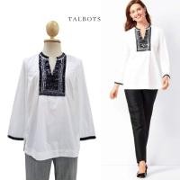 ราคา RSVP by Talbots Gift Crisp White Black Beaded Tunic Blouse (25271175261)