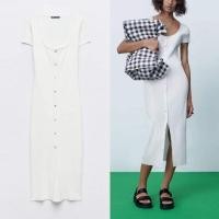 ราคา Zara White Ribbed Midi Dress (26151056964)