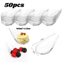 ราคา 50ชิ้น ช้อนพลาสติกใสแบบใช้ครั้งเดียวสำหรับขนมหวานและของหวาน ช้อนขนมหวาน ช้อนหยดน้ำ (26439385047)