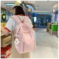 ราคา กระเป๋าเป้สะพายหลังสไตล์เกาหลี สีชมพูและดำ สำหรับนักเรียนมัธยมต้นหญิง (52257440127)