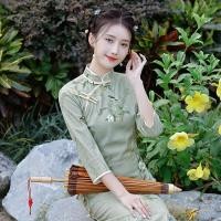 ราคา สไตล์รีพับลิกัน กี่เพ้า อารมณ์สีเขียวคอมโพสิตลูกไม้สามไตรมาสแขนสาวกิโมโน กี่เพ้า 3311 (50209002454)
