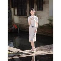ราคา Qianjin Princess ความยาวกลางขนาดเล็กสด Stand Up Collar Ink ผ้าฝ้ายผ้าลินินสด Elegant Classy Slim Fit Cheongsam 3311 (40930150142)