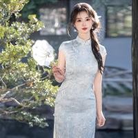 ราคา สไตล์เด็กสาวสีฟ้าธรรมดา กี่เพ้า 2026 แฟชั่นปรับปรุงระดับไฮเอนด์จีน กี่เพ้า ผ้าไหม ผ้าแจ็คการ์ด 3311 (57259002473)