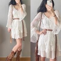 ราคา ชุดเดรส ชุดเดรส ชุดเดรส ประเทศไทยวันหยุดความยาวกลาง Hollow Flared Sleeve Lace Pullover Laced Up โครเชต์หลวมน้ําพุร้อนเสื้อถักด้านนอก (27718619672)