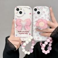 ราคา สีชมพูโบว์ดอกไม้ผู้ถือโซ่สําหรับIphone 13 Pro Max 11 12 Pro Max XR XS Max X 16e 16 6 6S 7 8 Plus 7 8 Clear Soft INS Cover (47757293481)